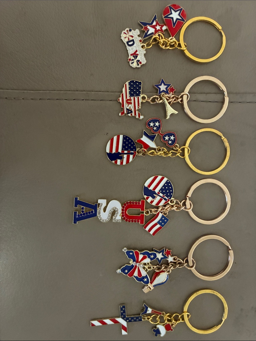 Patriotic USA Red, White & Blue Keychain Set - 6 Piece
